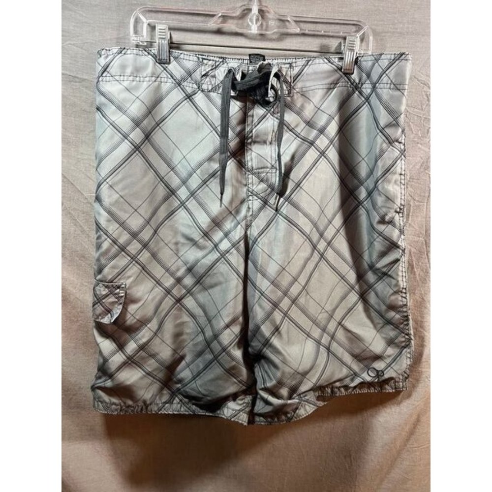 Op Swim Shorts Mens Large Gray Plaid Drawstring Trunks Men.‎